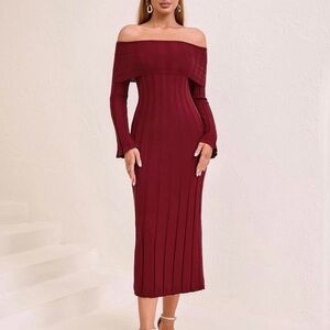 Elegant Off-Shoulder Burgundy Dress